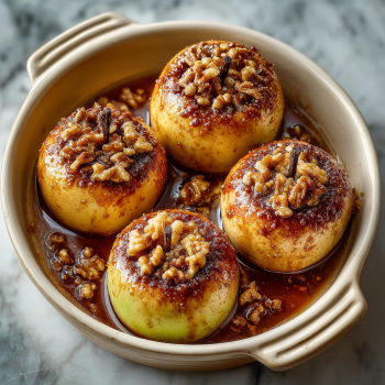 Manzanas asadas en bandeja de horno, cenital, con canela visible